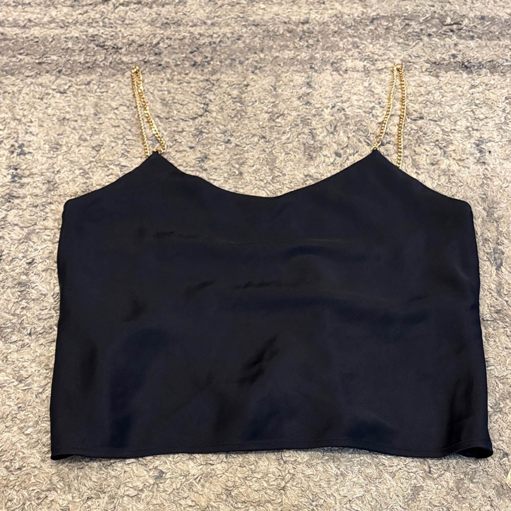 Navy Cropped Tank with Gold Chain Straps